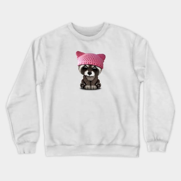 Cute Baby Raccoon Wearing Pussy Hat Crewneck Sweatshirt by jeffbartels